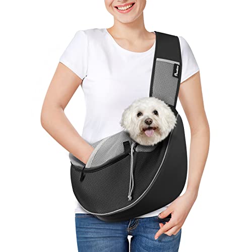 Pawaboo Hundetragetasche, Neu aufgewertet Hundetasche mit Touch-Pocket, Verstellbare Tragetasche Hund, Haustier Umhängetasche Transporttasche für Haustiere für Outdoor Reisen - L, Schwarz von Pawaboo