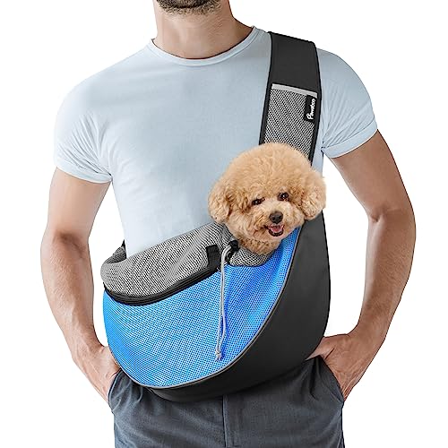 Pawaboo Hundetragetasche, Hundetasche, Verstellbare Tragetasche Hund, Haustier Umhängetasche Transporttasche für Haustiere, Hunde Tragetaschen Tragetücher für Spaziergang Outdoor Reisen - M, Hellblau von Pawaboo