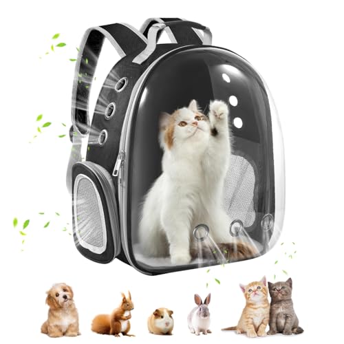 Pawaboo Katze Rucksack Träger, Haustier Blase Tragetasche für Klein Mittel Kitty Welpen, Katze Raumkapsel Rucksack Airline Approved, Atmungsaktiv Katze Reisetasche für Wandern Camping, Schwarz von Pawaboo