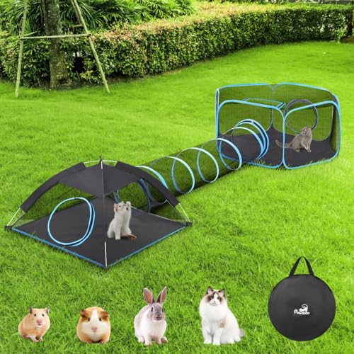 Pawaboo Katzen Zelt mit Tunnel, 3 in 1 Spleißen Outdoor Katzengehege, Faltbar Tragbar Laufgitter für Katzen Kätzchen Innen & Außen, Inklusive 1 Haustier Laufstall + 1 Haustier Zelt + 1 Haustier Tunnel von Pawaboo