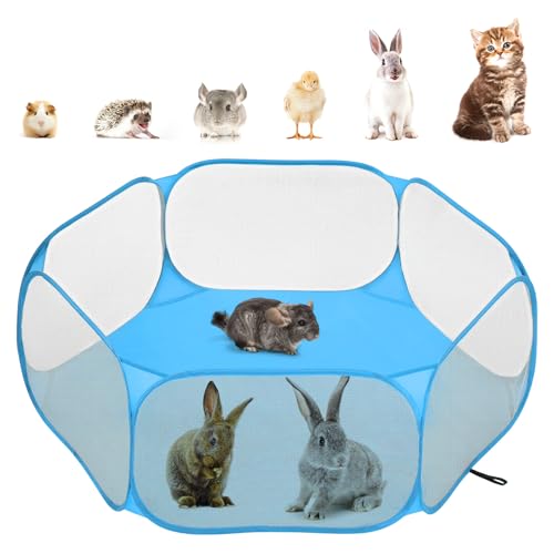 Pawaboo Kleintier-Laufstall, Wasserdichtes Kleintierkäfig-Zelt mit Starkem Stahldraht-Rahmen, Tragbarer Gartenzaun für Küken/Kätzchen/Welpen/Menschenschwein/Kaninchen/Hamster/Chinchillas, Blau Pawaboo Kleintier-Laufstall, Wasserdichtes Kleintierkäfig-Zelt mit Starkem Stahldraht-Rahmen, Tragbarer Gartenzaun für Küken/Kätzchen/Welpen/Menschenschwein/Kaninchen/Hamster/Chinchillas, Blau von Pawaboo