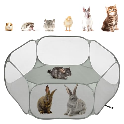 Pawaboo Kleintier-Laufstall, Wasserdichtes Kleintierkäfig-Zelt mit Starkem Stahldraht-Rahmen, Tragbarer Gartenzaun für Küken/Kätzchen/Welpen/Menschenschwein/Kaninchen/Hamster/Chinchillas, Grau Pawaboo Kleintier-Laufstall, Wasserdichtes Kleintierkäfig-Zelt mit Starkem Stahldraht-Rahmen, Tragbarer Gartenzaun für Küken/Kätzchen/Welpen/Menschenschwein/Kaninchen/Hamster/Chinchillas, Grau von Pawaboo