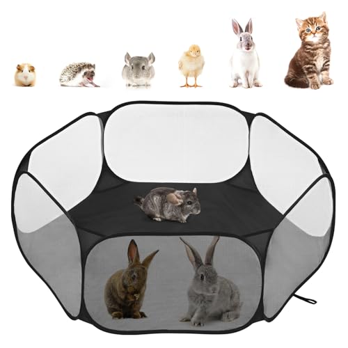 Pawaboo Kleintier-Laufstall, Wasserdichtes Kleintierkäfig-Zelt mit Starkem Stahldraht-Rahmen, Tragbarer Gartenzaun für Küken/Kätzchen/Welpen/Menschenschwein/Kaninchen/Hamster/Chinchillas, Schwarz Pawaboo Kleintier-Laufstall, Wasserdichtes Kleintierkäfig-Zelt mit Starkem Stahldraht-Rahmen, Tragbarer Gartenzaun für Küken/Kätzchen/Welpen/Menschenschwein/Kaninchen/Hamster/Chinchillas, Schwarz von Pawaboo