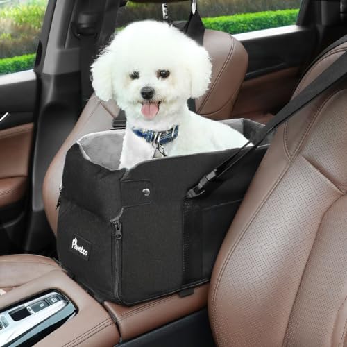 Pawaboo Mittelkonsole Hundeautositz, Autositz für Kleine Hunde mit Doppelt Befestigung & Sicherheitsleine, Tragbar Bequem Welpen Bett Hundesitz Auto, Reise-Autositz für kleine Haustiere unter 15 LBS von Pawaboo