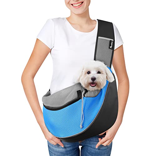 Pawaboo Hundetragetasche, Hundetasche, Verstellbare Tragetasche Hund, Haustier Umhängetasche Transporttasche für Haustiere, Hunde Tragetaschen Tragetücher für Spaziergang Outdoor - S, Hellblau von Pawaboo