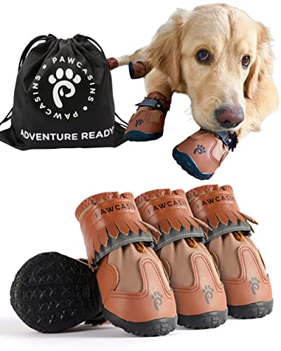 Pawcasins Hundeschuhe, Hundeschuhe für kleine, mittelgroße und große Hunde, wasserdichte Hundestiefel, Pfotenschutz für Sommer, heißer Gehweg, Winter, Schnee, Wandern, Regen, Stiefel, 4 Stück (7,1 x von Pawcasins