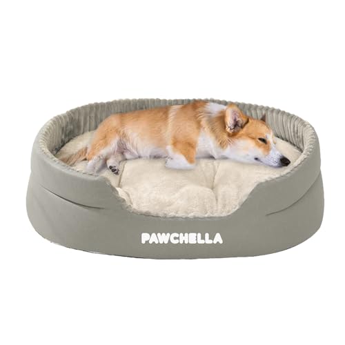 Pawchella Hundebett für Hunde, wärmend, beruhigend, waschbar, für Hunde, Eierkiste, Schaumstoffunterstützung, übergroße Couch, abnehmbares warmes Samtkissen, maschinenwaschbar, Grau (M, L, XL, XXL) von Pawchella