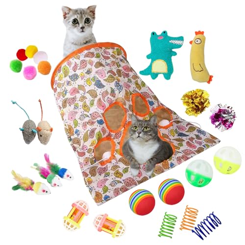 Pawdea Katzenspielzeug, Tunneltaschen-Spielzeug-Set, lustige Katzentunneltasche mit 25 interaktiven Katzenspielzeugen, Katzenspielzeug, Geschenksammlung für Indoor-Kätzchen oder Katzen, interaktives von Pawdea