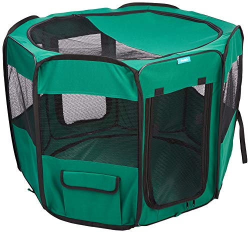 Pawdle Deluxe Premium Faltbar Tragbar, Bewegung Laufstall Zwinger Katzen, Hunde, Kätzchen Reisen und Alle Pets – Tragetasche – in Bodenspieß – Abnehmbarer Shaded Bezug und Unten, Medium, Grün von Pawdle