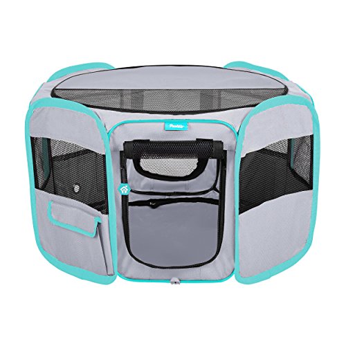 Pawdle Deluxe Premium Faltbar Tragbar, Bewegung Laufstall Zwinger Katzen, Hunde, Kätzchen Reisen und Alle Pets – Tragetasche – in Bodenspieß – Abnehmbarer Shaded Bezug und Unten, Small, Grau von Pawdle