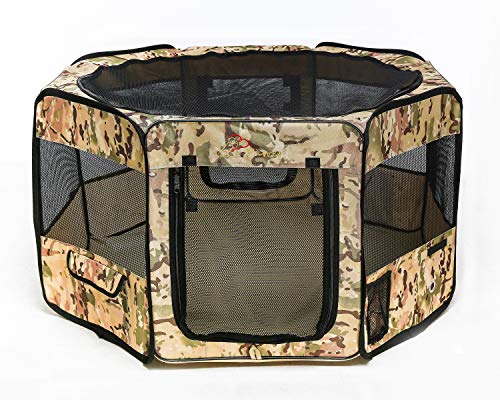 Pawer 91,4 x 47,5 cm, 8teiliges faltbares HaustierLaufgitter, WüstenTarnmuster, personalisiertes Stoffstück erhältlich, für KatzenHundeWelpen, 600D OxfordTuch, tragbar, für drinnen und draußen, von Pawer