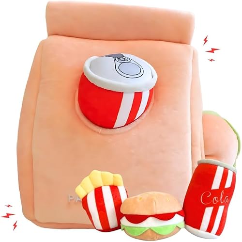 Pawfect Pet Depot Interaktives Hundespielzeug – Plüsch-Foodle-Set – Hide and Seek Hundespielzeug und Welpenspielzeug, buntes quietschendes Hundespielzeug und Plüsch-Hundepuzzles, Hamburger, Pommes von Pawfect Pet Depot