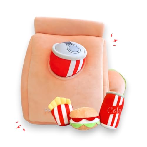 Pawfect Pet Depot Interaktives Hundespielzeug – Plüsch-Foodle-Set – Hide and Seek Hundespielzeug und Welpenspielzeug, buntes quietschendes Hundespielzeug und Plüsch-Hundepuzzles, Hamburger, Pommes von Pawfect Pet Depot