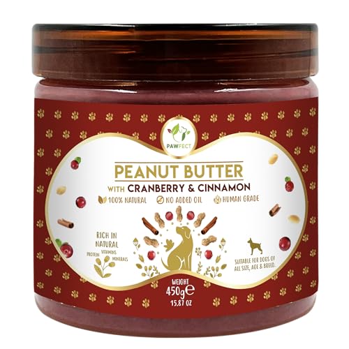 Pawfect- Erdnussbutter für Hunde | 100% natürliches Hundeleckerli Erdnussbutter mit Cranberry & Zimt für alle Altersgruppen Hunde - 450 g von Pawfect Treats