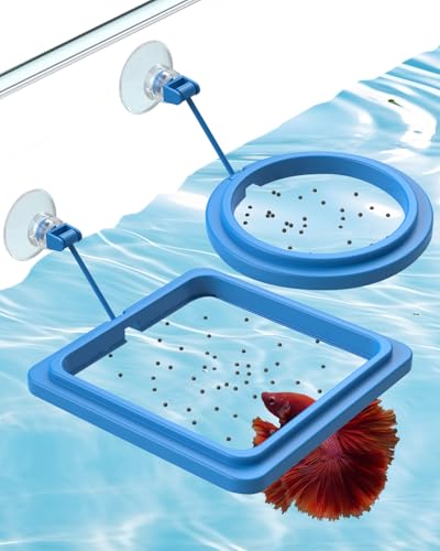 Pawfly 2 Stück Aquarium Futterring mit Saugnapf Runde und quadratische schwimmende Futterspender kleine Fische Futterring Ring für Betta Goldfisch Kugelfisch und Schildkröten von Pawfly