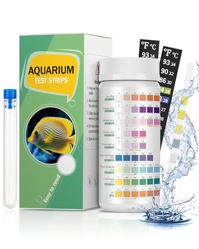 Pawfly 9 in 1 Aquarium Teststreifen 100 Stück Aquarium Wassertests für pH-Wert Chlor Nitrat Nitrit Karbonat Härte Gesamtalkalität Eisen Kupfer Wasserqualität Überwachungsset mit Teströhrchen von Pawfly