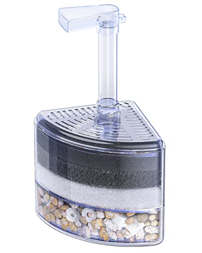 Pawfly Aquarium Eckschwammfilter Quiet Betta Fry Garnelen und kleine Fische Bio Schaumstofffilter mit Natursteinen Kies und Keramik Ringe für Aquarien bis zu 120 L (Luftpumpe Nicht enthalten) von Pawfly