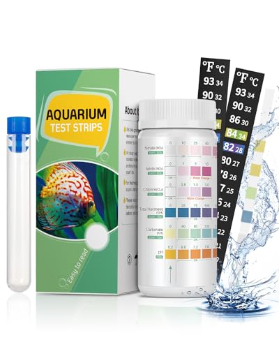 Pawfly Aquarium Süßwasser Teststreifen 6 in 1 Teststreifen Kit für Ph Kontrolle der Wasserqualität mit Teströhrchen und Klebe-Thermometer, 100 Streifen von Pawfly