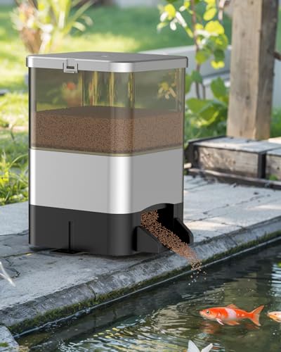 Pawfly Automatic Fish Feeder for Pond 10 L Large Capacity Vacation Timer Pond Fish Feeder Adjustable Fish Food Dispenser Moisture-Proof Outdoor Koi Fish Feeder, Battery Powered (Battery Not Included) von Pawfly