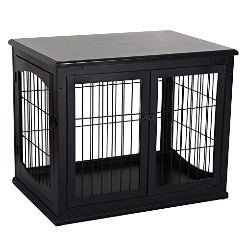 PawHut Hundekäfig für Zuhause, Hundehütte mit 2 Eingängen, Abschließbar Hundebox, Hundehaus für kleine Hunde, Schwarz, 58,5 x 81 x 66 cm von PawHut