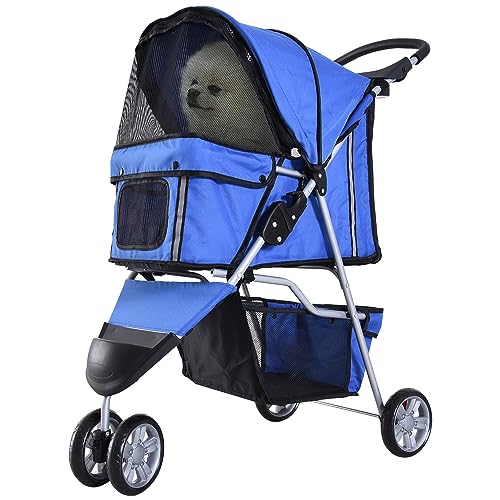 PawHut Hundewagen Hundebuggy Buggy Hunde Katzen Pet Stroller Hunde Buggy Blau von PawHut