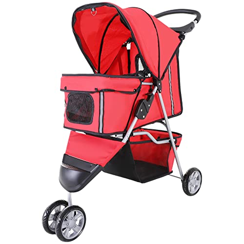 PawHut Hundewagen Hundebuggy Buggy Hunde Katzen Pet Stroller Hunde Buggy Rot von PawHut