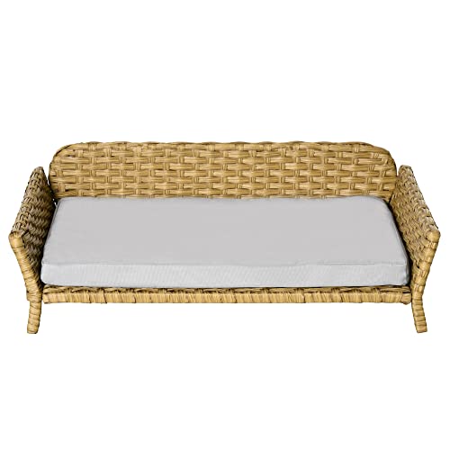 PawHut Rattan Hundesofa Hundekorb Hundebett mit Kissen Katzenbett Katzensofa Geflochtenes Haustiersofa für kleinen und mittelgroßen Hund erhöhtes Design wetterbeständig Gelb 84 x 53 x 25 cm von PawHut