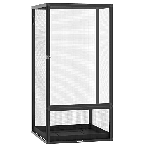 PawHut Terrarium aus Aluminium für Reptilien Amphibien Spinnentiere Reptilienzuchtbox Mesh-Terrarium Schwarz 60 x 60 x 120 cm von PawHut