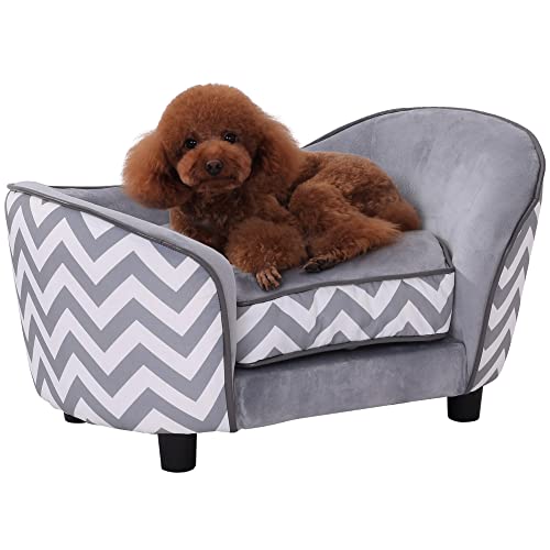 PawHut Haustiersofa Hundecouch Hundesofa Hundebett Hundematte Katze Kissen gepolstert Holz Schaumstoff Grau 68,5 x 40,5 x 40,5 cm von PawHut