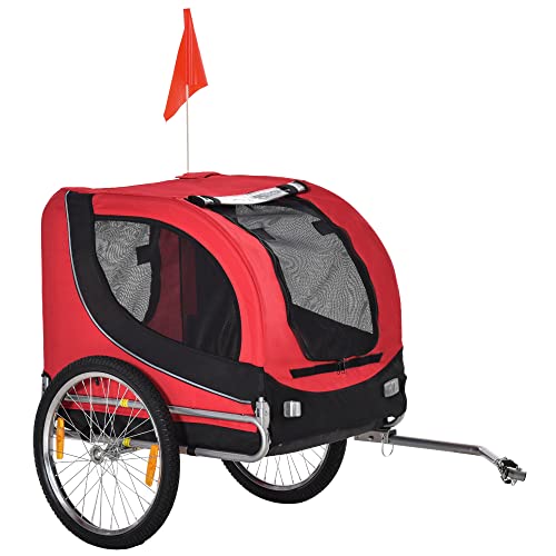 Pawhut Hundeanhänger Fahrradanhänger Hundetransporter Hunde Fahrrad Anhänger Rot+Schwarz 130 x 73 x 90 cm von PawHut