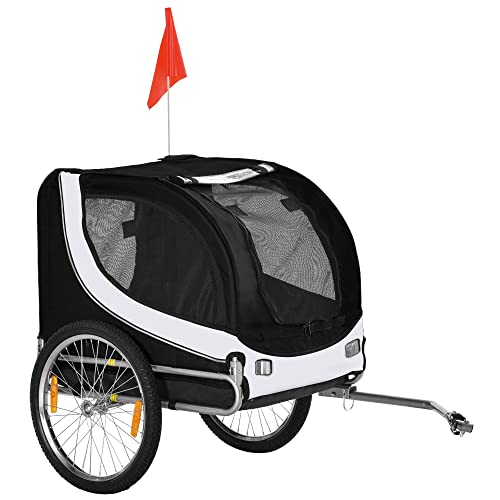 Pawhut Hundeanhänger Fahrradanhänger Hundetransporter Hunde Fahrrad Anhänger Weiß+Schwarz 130 x 73 x 90 cm von PawHut