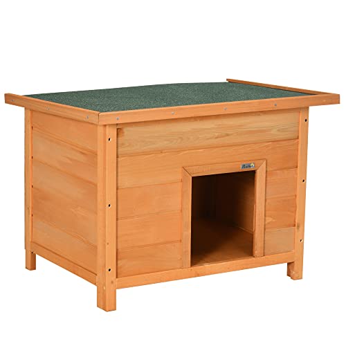 PawHut Hundehütte aus Tannenholz, wasserdichtes Hundehaus Hundehöhle Katzenhaus mit geöffnetem Dach, Hütte für Hunde, Katzen, 82 x 58 x 58 cm von PawHut