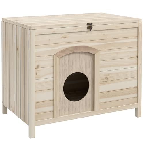 PawHut Hundehütte Hundehaus faltbar Haustierhaus katzenhaus Massivholz Natur 78 x 51 x 62 cm von PawHut