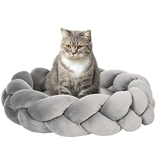 PawHut Katzenbett waschbar, Hundebett, Hundekissen, Haustierbett, Katzenschlafplatz, Tiermatte, Hundesofa, Donut Kissen für kleine Hunde und Kätzchen, Samt, Ø55 x 14 cm, Grau von PawHut