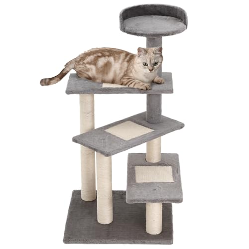 PawHut Kletterbaum Katzenbaum Spielbaum Katzenkratzbaum Treppe 5 Schichte Beige Grau 48,5 x 48,5 x 100 cm (LxBxH) von PawHut