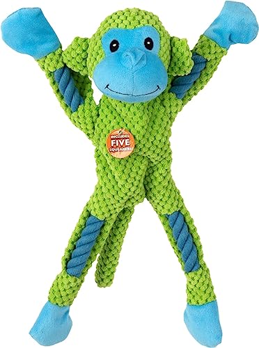 PAWISE Rope leg Monkey mit Multi Squeaker - Plüschtier für Erwachsene Hunde - Outdoor, Zahnen, Spielen, Mentale Stimulation, Kauen - Grün von PAWISE