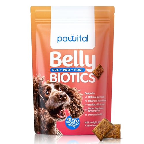 Pawital Belly Biotics: Präbiotischer, probiotischer und postbiotischer 3-in-1 Hundesnack – bei übermäßigem Pfotenlecken, Juckreiz und Verdauungsproblemen – 1 B KBE – 120 Snacks (120 Leckerlis) von Pawital