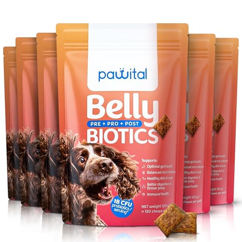 Pawital Belly Biotics: Präbiotischer, probiotischer und postbiotischer 3-in-1 Hundesnack – bei übermäßigem Pfotenlecken, Juckreiz und Verdauungsproblemen – 1 B KBE – 120 Snacks (720 Leckerlis) von Pawital