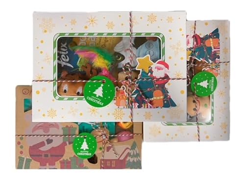 Pawkaboo - Deluxe-Weihnachts-Geschenkbox für Katzen – Dreamies / Felix Goody Bag / Weihnachten Katzenhalsband / Katzenminze Spielzeug / Lick e lix / – Einzigartiges, handgefertigtes Geschenk für Katze mit Gourmet-Abendessen von Pawkaboo