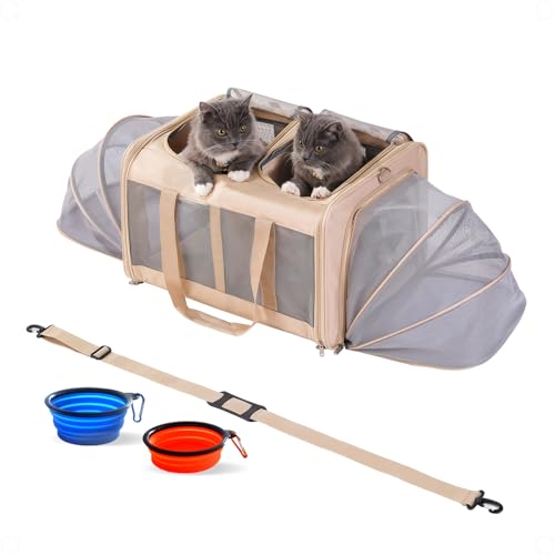 Pawlen Große Katzentragetasche für 2 Katzen mit herausnehmbarem, weichem Polster (100 x 43 x 33 cm), zusammenklappbare und erweiterbare Haustier-Tragetasche für große Katzen und kleine Hunde, 15,9 kg, von Pawlen