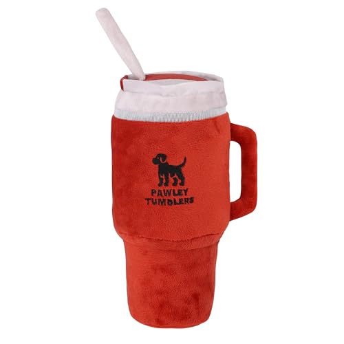 Pawley Tumbler Crinkle & Squeak Hundespielzeug – Stanley Cup inspiriert, weicher Plüsch, für mittelgroße und große Hunde (Rot) von Pawley Tumbler