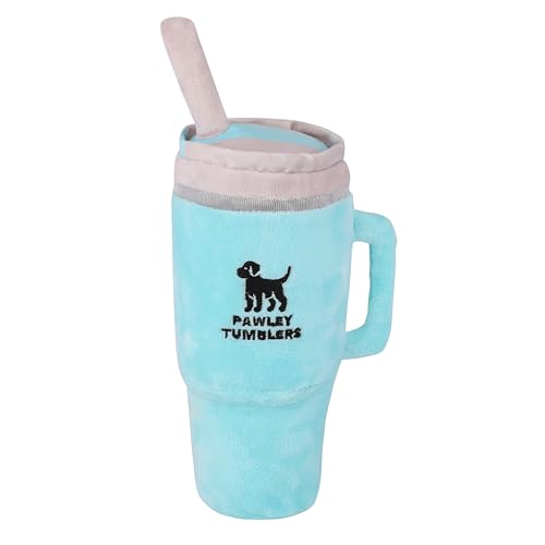 Pawley Tumbler Crinkle & Squeak Hundespielzeug – Stanley Cup inspiriert, weicher Plüsch, für mittelgroße & große Hunde (Türkis) von Pawley Tumbler