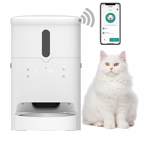 Pawmate Automatischer Futterspender für Katzen, 2,4 g, WLAN, Katzenfutterstation mit App-Steuerung für Trockenfutter, Edelstahl-Napf, Alarm bei niedrigem Futter und Verstopfung, 1–6 Mahlzeiten pro Tag von Pawmate