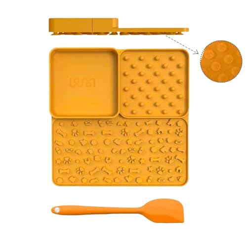 Pawmerce Hunde und Katzen Silikon rutschfeste 3-1 Leckmatte Pad für Futter Haustiere mit einem Spatel (Orange) von Pawmerce