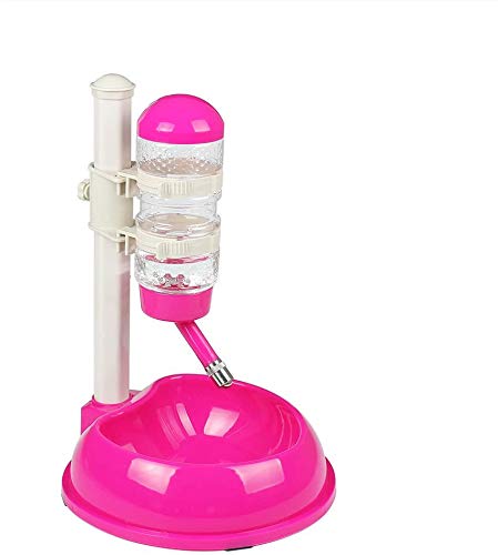 Pawow Rosa Hundenäpfe für kleine Hunde, 3 in 1 Haustier Automatischer Wasserfutter Feeder Bowl Flasche Stehender Spender mit Haken Einstellbare Höhe, Abnehmbar, für von Pawow