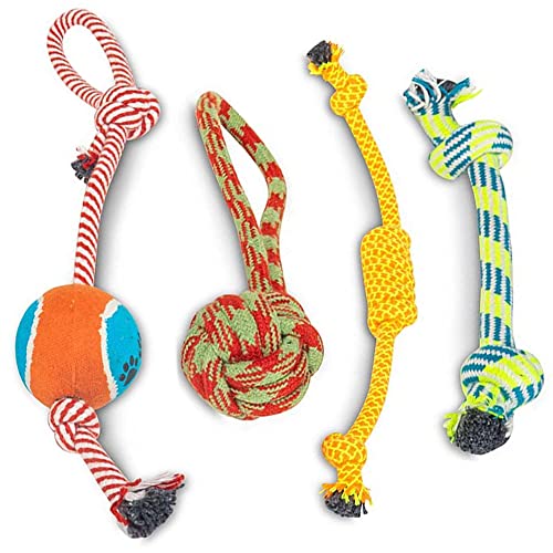 Pawpourri Kombination aus Baumwoll-Polyester-Mischgewebe, Spielzeug für ausgewachsene Hunde, Welpen, Katzen | Robustes, langlebiges und lustiges interaktives Spielzeug für Haustiere (4 Stück) von Pawpourri