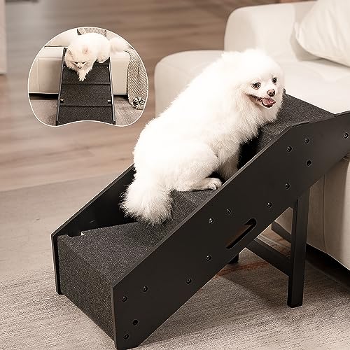 Hundetreppe für Hochbett und Couch, Hölzerne 3-stufige Haustierrampe & Treppe, rutschfeste ausgewogene Haustiertreppe für Hund/Katze mit Seitenschienen - Kletterhilfen, Easy Step Bett Treppe für von Pawque