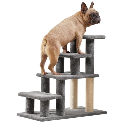 Pawque Hundetreppe für Kleine Hunde Alte Katzen, Haustiertreppe mit Hochfesten Brettern und Plüschpfosten für Hochbetten Couch, Stabile und Stabile Haustiertreppe, 4 Kombinationsmöglichkeiten, 4 von Pawque