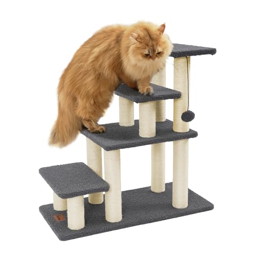 Pawque Hundetreppe und Katzenkratzbaum, Haustiertreppe für Hochbett, Couch, hochfeste Bretter halten bis zu 68 kg, für kleine Katzen, Kätzchen, Hunde, Klettern, Spielen, 4 Kombinationsmöglichkeiten, 4 von Pawque