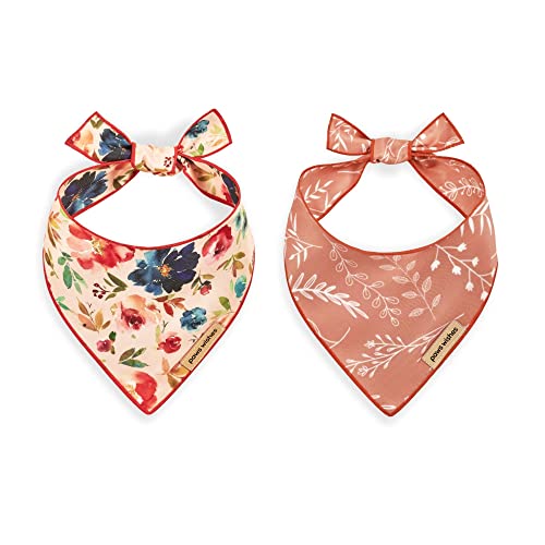 Paws Wishes Hundehalstuch, 2er-Pack, Blüten und Blätter Set Vintage Garten, haustierfreundliches Design, haar- und wasserabweisend, verstellbarer Hundeschal für mittelgroße Jungen Mädchen Hund von Paws Wishes